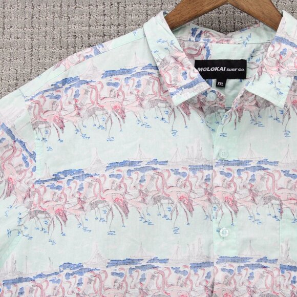 Molokai Surf Co Shirt Mens 2XL White Striped Button Down Short Sleeve Collared - Picture 3 of 9